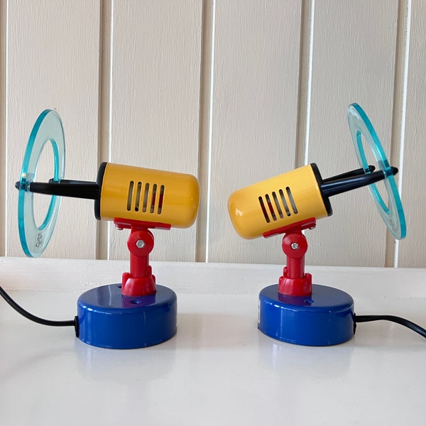 Danish Pair Bedside Spots | Excellent Condition | E. S. Horn Danish Design 1980s | Primary Color | Space Age Lamps | Memphis Style