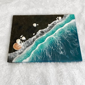 Black Sand Ocean Resin Painting - Beach Wave Wall Art For Bathroom, Art For Kitchen, Beach House Decor