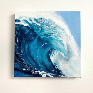 Ocean Wave Painting on Canvas | Ocean Wall Art | Acrylic Painting on Canvas | 10 x 10&quot; Beach Painting for Home | Original Art