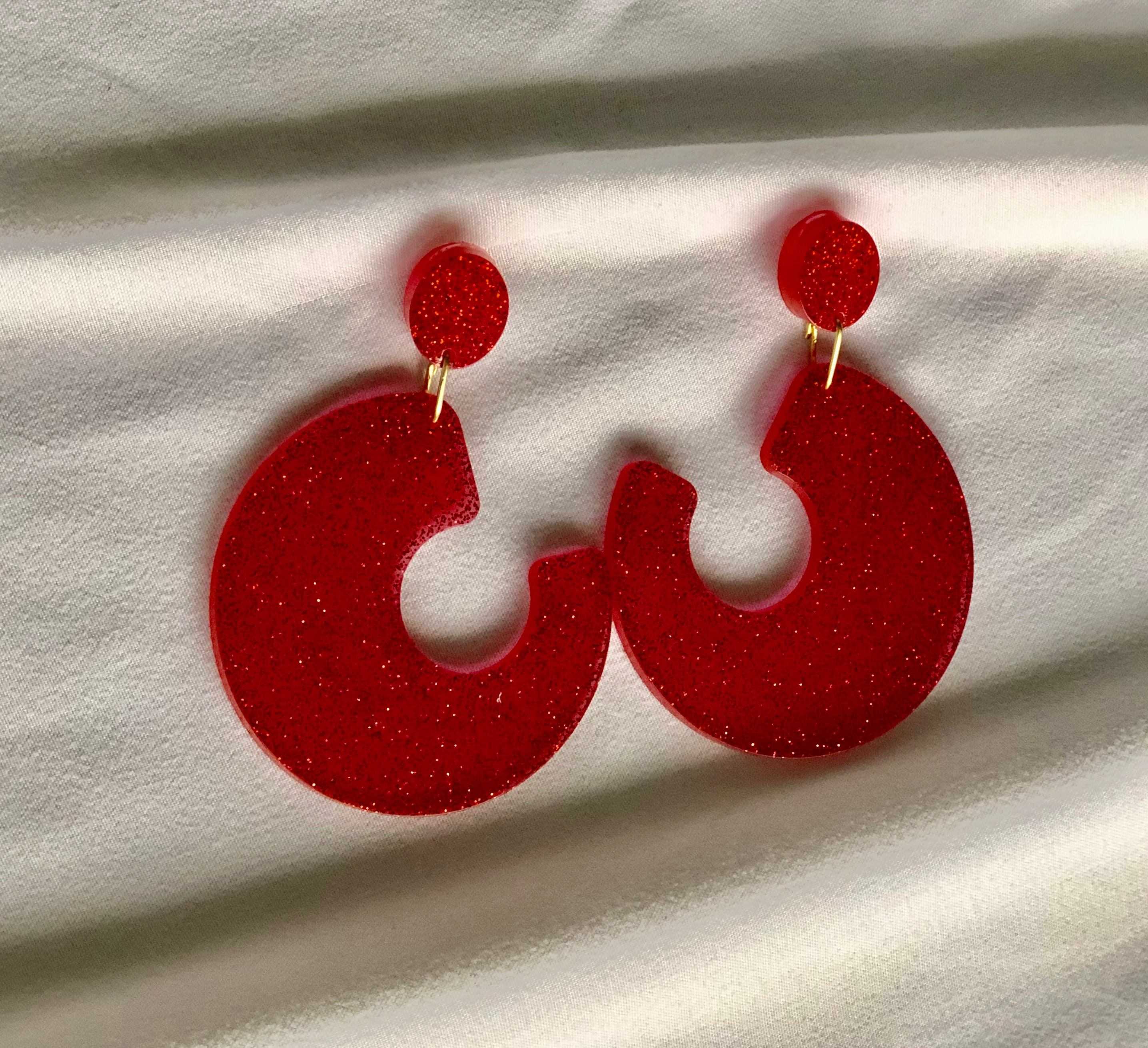 Retro Red Glittering Earrings Etsy Hong Kong
