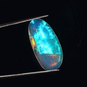 4.35 Carat Natural Ethiopian Opal Rose Cut Slice 13x26mm Opal Gemstone Faceted Cut Slice, Rainbow Fire Opal Slice, Flat Back Opal
