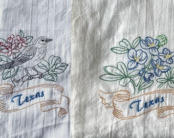 State Flower or State Bird Embroidered Flour Sack Towels, Flour Sack Dish Towel, Farm House Kitchen Towel