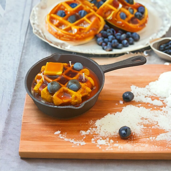 Blueberry Waffle Scented Candle: Para-Soy Wax in Cast Iron Skillet
