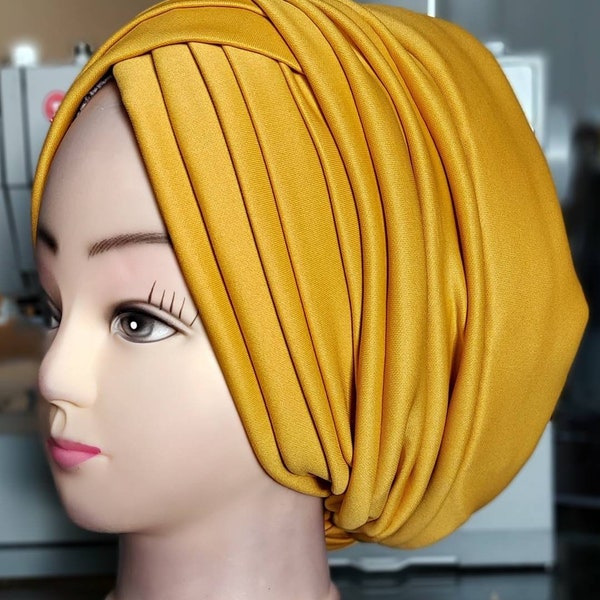 African auto gele, turban cap for women, instant headwear, alopecia cap, auto turban, chemo hat, headcover, ruffled turban, pretied turban