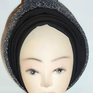 Premium auto gele, Turban cap for women, autogele , auto gele turban, instant cap, pretied turban cap, black lurex turban cap