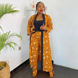 Africab dress for women, long sleeve cardigan dress, danshiki print, long kimono dress, belt maxi loose dress, plus size dress