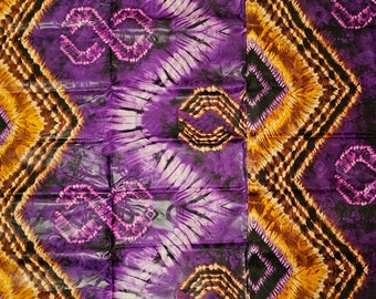 Tissu africain de luxe en brocart de Kampala. Coton nigérian Adire de qualité, batik tie-dye. Tissu adire fait main du Nigeria. 5 yards. Multicolore