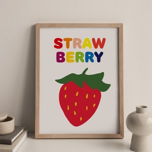 Strawberry print, Strawberry Wall art Printable, Fruit wall art print, Strawberry Decor, Nursery print, Digital Poster
