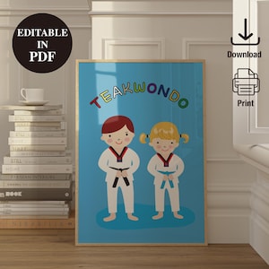 Taekwondo Kids Room Wall Art, Martial Arts Printable Poster, Cute Karate Decor for Boys and Girls, Digital Download PDF + PNG