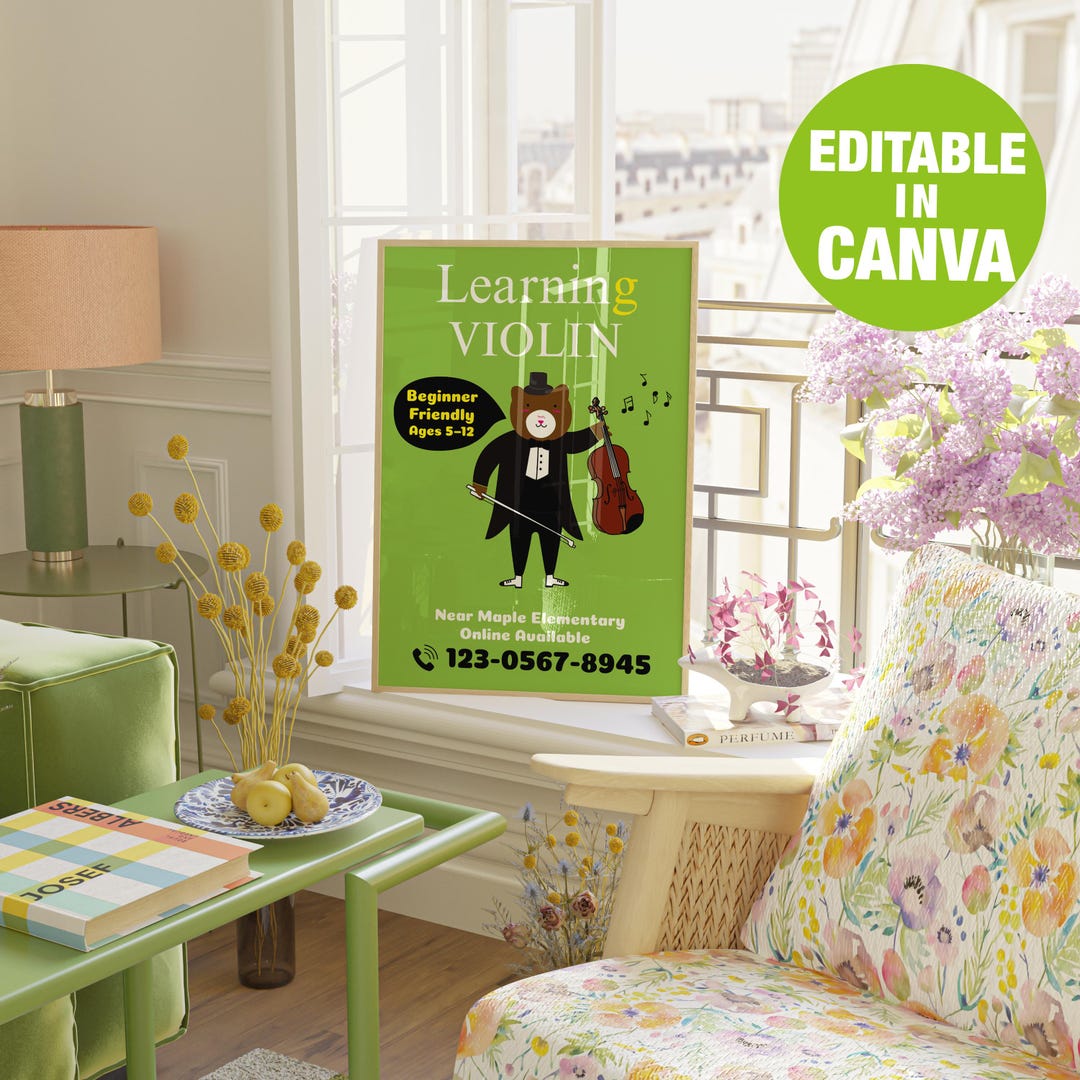 Violin Lesson Flyer Template: Editable Kids Music Class Poster (digital ...