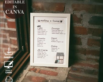 Editable Coffee Shop Menu Template: A4 & US Letter Canva Design (Digital Download)