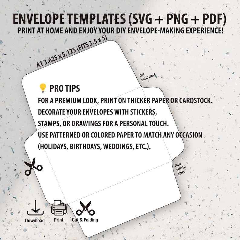 Printable Envelope Template: A1 A2 A6 A7 Sizes (PDF Digital Download ...