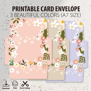 Printable Floral Card Envelope Template: A7 Size, 3 Colors (PDF + PNG)