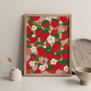 Strawberry Print, Wall Art, Print, Botanical Prints, Antique Botanicals, Kitchen Art, Fruit Prints, Digital Posters