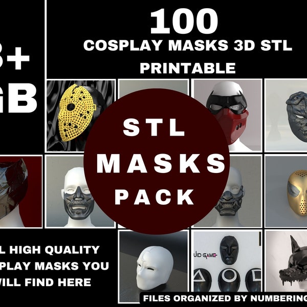 100 Cosplay Masks for 3D Printing - 3D STL files - Masks pack - STL pack - Halloween masks