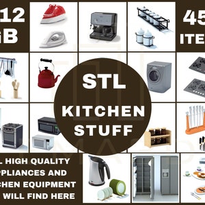 2GB STL Kitchen stuff pack - Dollhouse Miniature- 3d washing machine - 3d Refrigerator- 3d Oven - 3d Utensils - and more - 3D Print STL pack