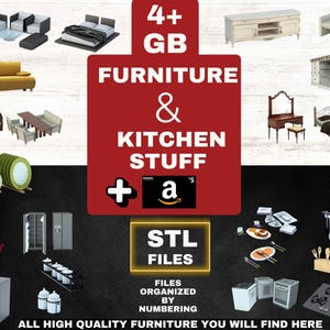 Kitchen stuff pack and furniture pack - Dollhouse Miniature - 3d Utensils - STL Files for 3D printing + Amazon gift card worth 5 USD