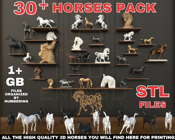 3d Horse STL | 30 Horses Pack 3d model | Print Animal 3D |  STL Files 3D Print Model |  3d Horse