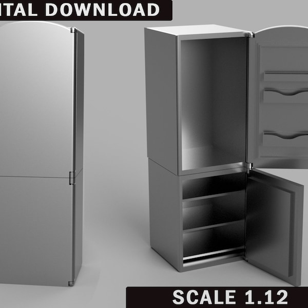 3D Refrigerator STL File -3dFridge  Fridge - 1:12 scale dollhouse