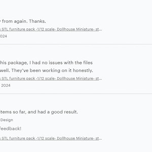 Puede incluir: Cinco estrellas para una descarga digital de 150 art&iacute;culos de muebles de casa de mu&ntilde;ecas imprimibles en 3D. Las rese&ntilde;as destacan la calidad de los archivos, la facilidad de impresi&oacute;n y la capacidad de respuesta del vendedor.