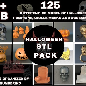 125 verschillende 3D-modellen van Halloween-pompoenen, maskers, schedels en accessoires voor 3D-printen -