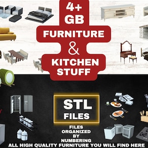 Kitchen stuff pack and furniture pack - Dollhouse Miniature - 3d Utensils - STL Files for 3D printing