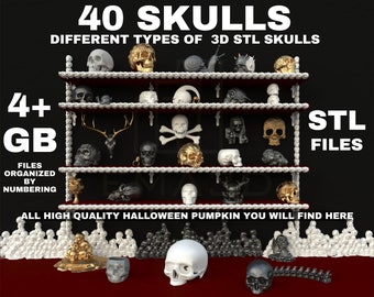 Calavera stl -40 Calaveras 3d - 4,7 GB - Calaveras de Halloween para impresión 3D - Archivos de impresión 3D STL - Paquete STL -