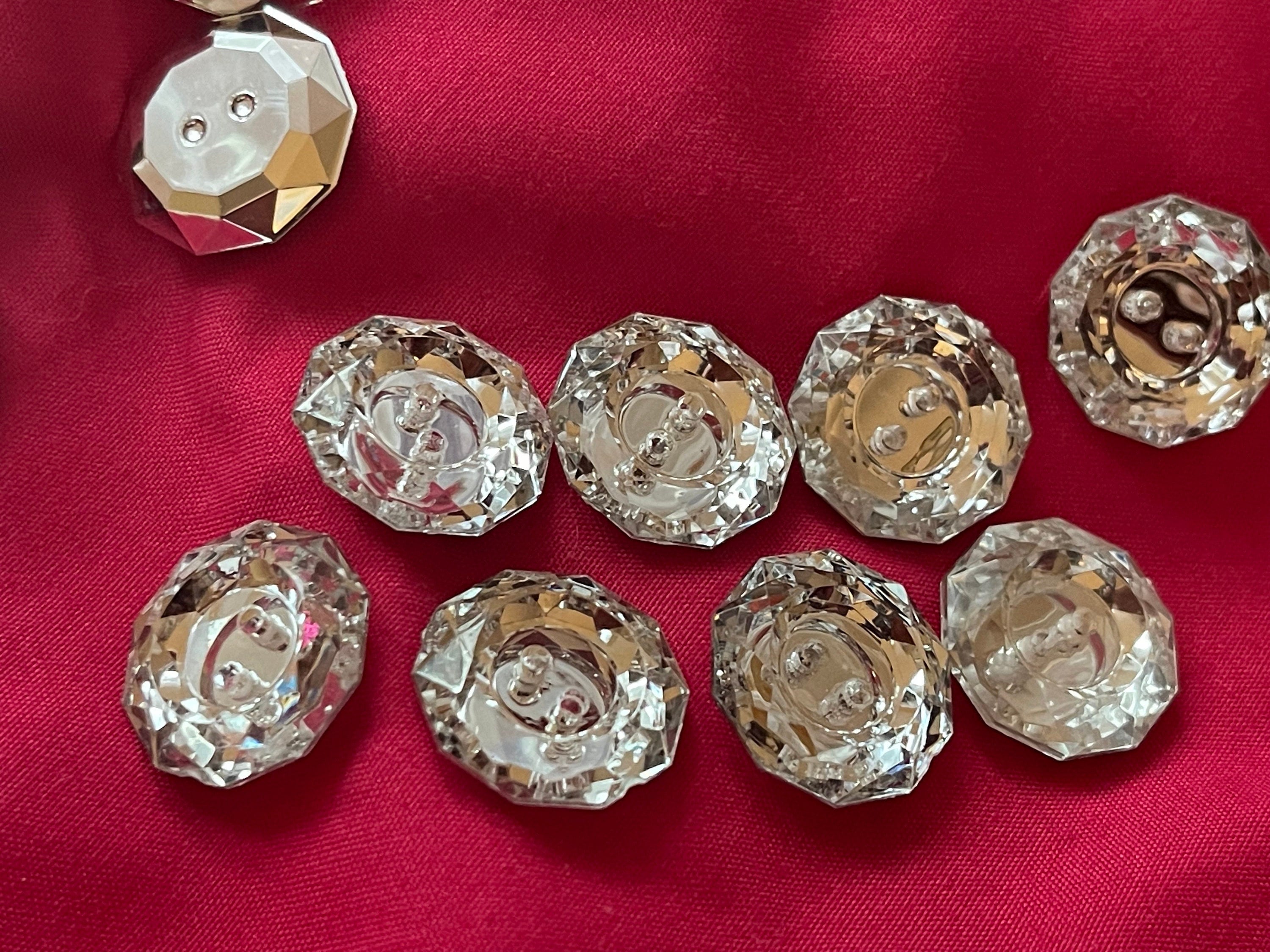 22mm Set of 5 Round Clear Diamanté Rhinestone Low Domed Buttons Silver Tone  