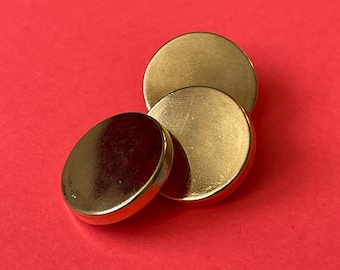 6pcs - 11/16th / 18mm Brass shank buttons, flat disk with raised sides, circle buttons, round buttons, classy buttons, designer buttons