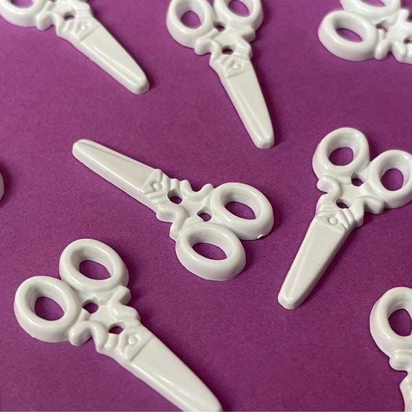 9pcs White Novelty 2-hole Scissor Tailor's Shears Buttons, playful buttons, children’s buttons, novelty buttons, funny silly buttons