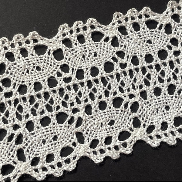 Galon en dentelle vintage, 009, Largeur 6,5 cm/2,5 po. en coton blanc, Galon vintage, coton, fibres naturelles