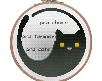 Pro Cats, feminismo, elección profesional, cita feminista Patrón de punto de cruz PDF descarga instantánea