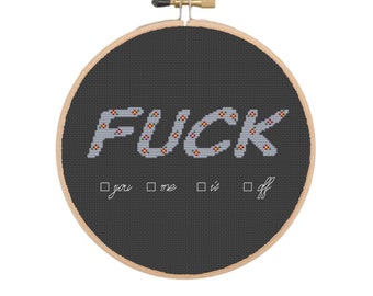 Fuck Cross Stitch Pattern, Fuck Boxes, Quote, Subversive Cross Stitch Chart, Funny Gag Gift