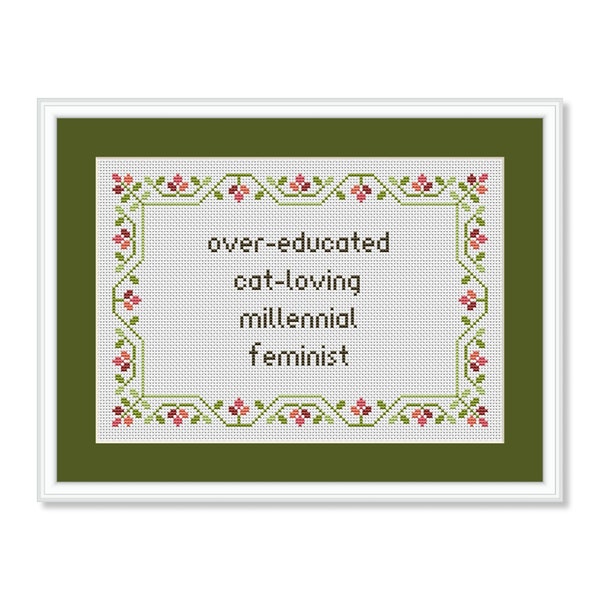 Funny Feminist Quote, Over-educated, Cross Stitch Pattern