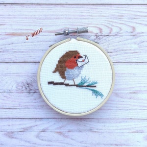 Mini Cross Stitch Pattern, Robin gift, Bird Cross Stitch Pattern, Letter Cross Stitch Chart PDF instant download