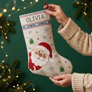 Weihnachtsstrumpf-Kreuzstichmuster, personalisierter Strumpf (PDF)