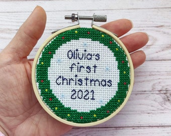 Patrón de punto de cruz para el primer adorno navideño del bebé, nivel principiante (descarga instantánea)