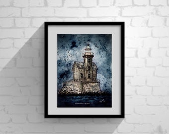 Stratford Shoal Lighthouse - Acrylic Painting Digital Download