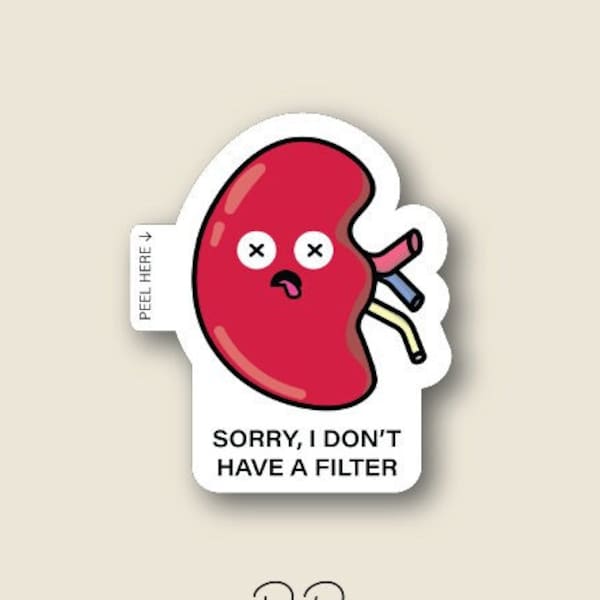 Cute kidney sticker/ Sorry I don't have a filter / Medical Sticker/  Waterproof Laminated Die-Cut Sticker