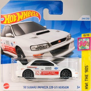 Hot Wheels '98 Subaru Impreza 22B-STi Version (White & Red) 10/10 HW: The '90s - 2024-244/250 (Short Card) - includes a KLAS Car Keeper Protector Case