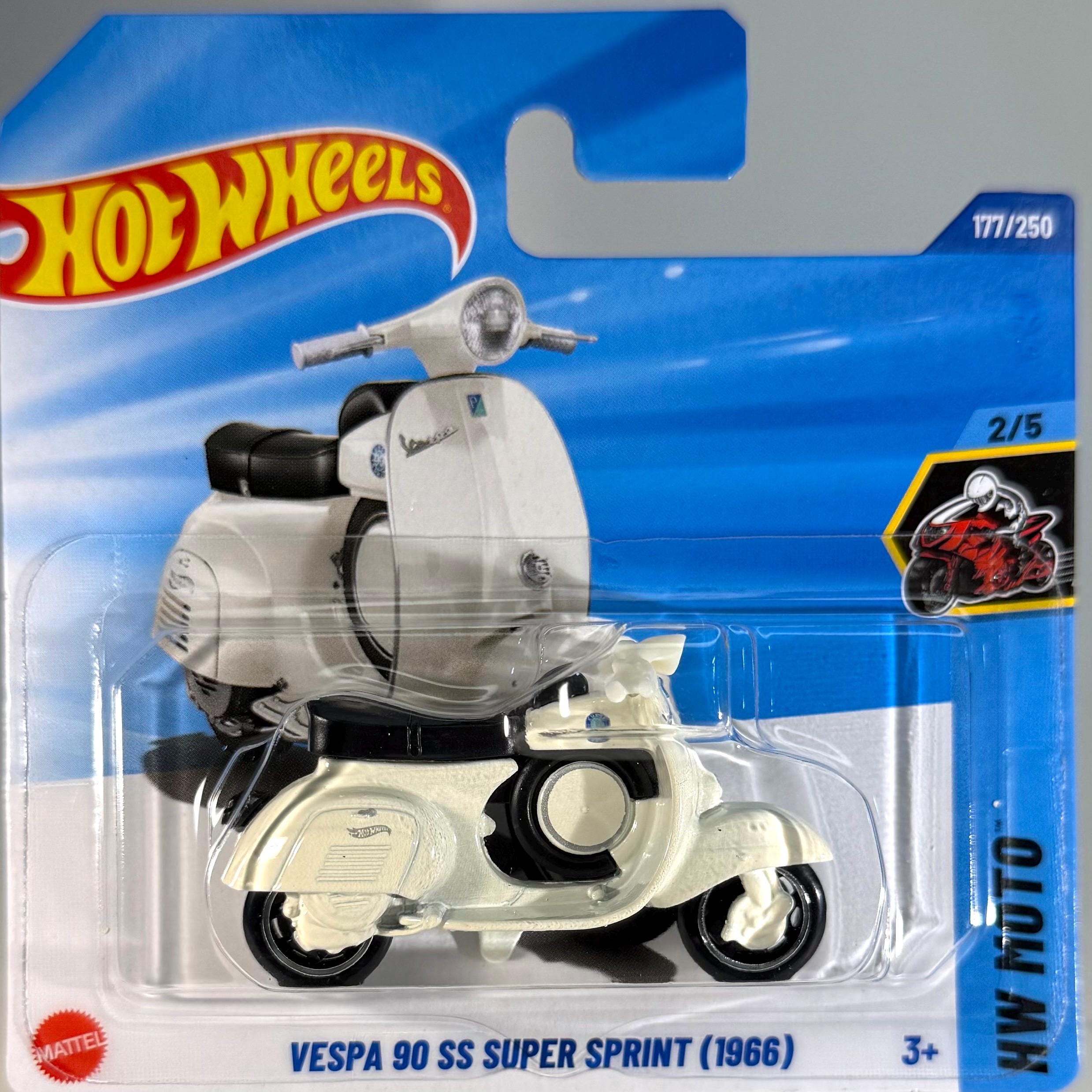 Lot Hot Wheels Moto : Vespa 90 SS Blanche + Honda MotoCompo Rouge - Échelle 1/64 - Neuf Sous Blister