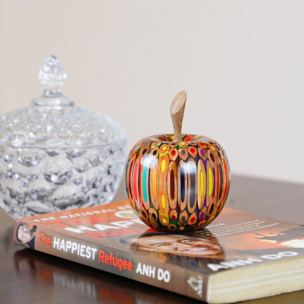 Handmade Apple Ornament - Resin Art Fruit Decor - 2.7" * 4.3" (S) - Multi & Single Color Pencil Apple - Living, Bed, Kitchen Room Decor