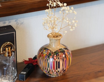 Colored Pencils Mini Vase - Wooden Core - Cast in Clear Resin - Handmade Vase - For Dry Flowers - Summer Wind by Henry Le Design