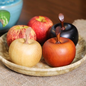Handmade Wooden Apple Fruits - 4 Colors - Beautiful Fragrant Wood Apple Decor - 4.33&quot; * 2.95&quot; - by Henry Le Design