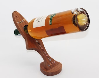 Colored-Pencil Wine Bottle Holder - Free Standing Salmon-Shape Balancing - Wooden Winerack - Cast in Clear Resin - by Henry Le Design