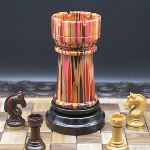 Giant Deluxe Chess Piece - The Rook Blended of Wood, Resin and Colored Pencils for Decoration, Unique Gift for any Celebrations