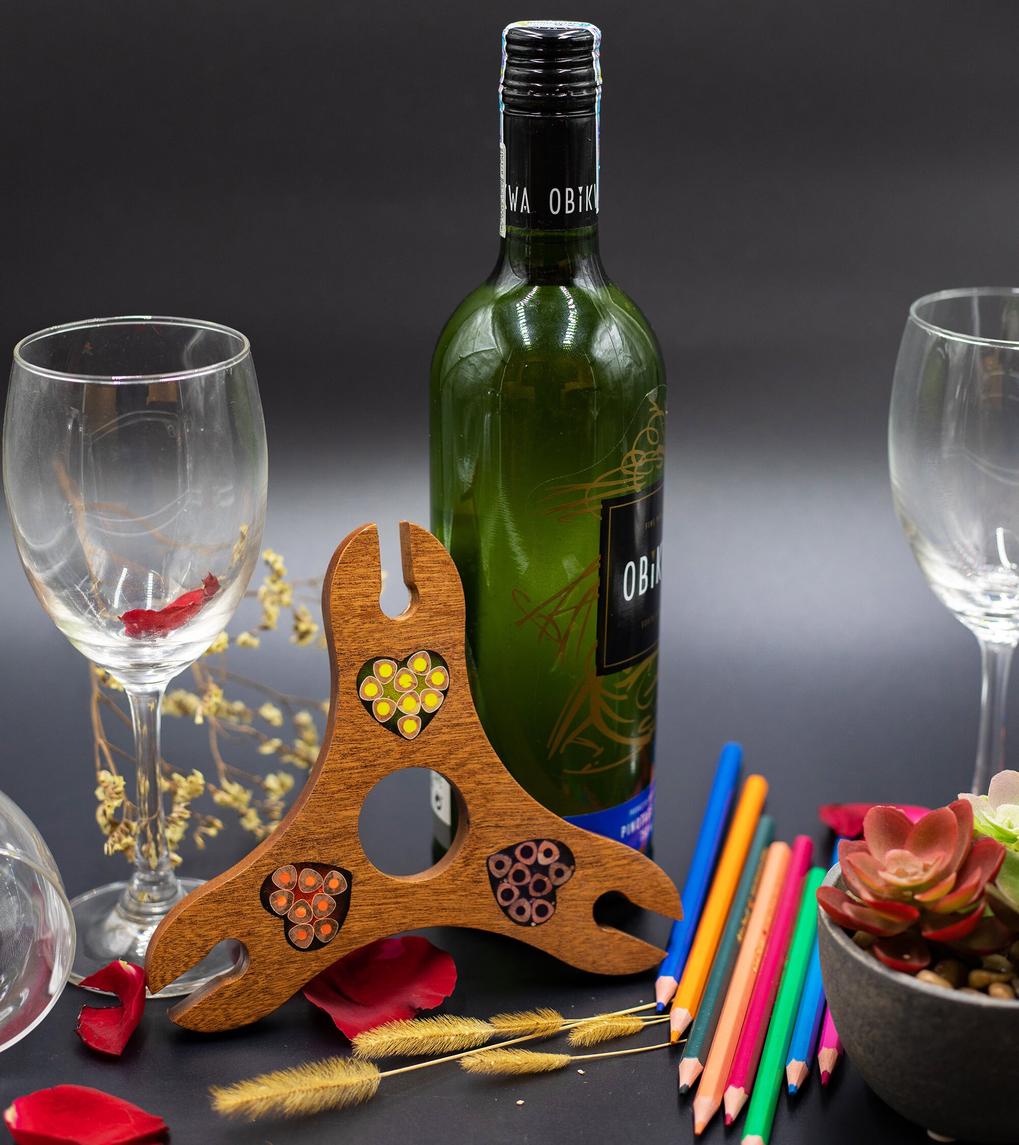 Triangle ColoredPencil Wine Bottle Holder with 3 Long Stem Etsy