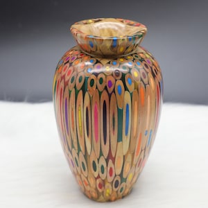 Multicolored Pencil Vase for Dry Flowers, Resin & Wood Core, Unique Home Decor Accent - Best Art Decor Handmade Vase - Prosperity Drawing