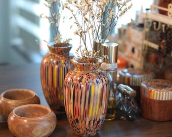 Handmade Colored Pencil Vase: Resin Wood, Prosperity Drawing Decor, Colorful Accent
