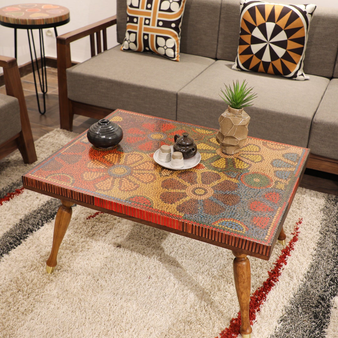 Rectangle Colored Pencil Coffee Tables Unique Handmade Resin Table Top